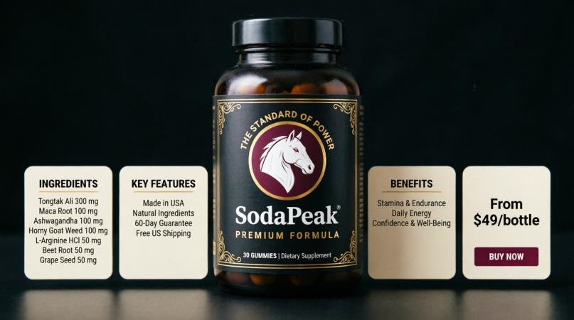 black supplement label with maroon horse emblem and gold trim